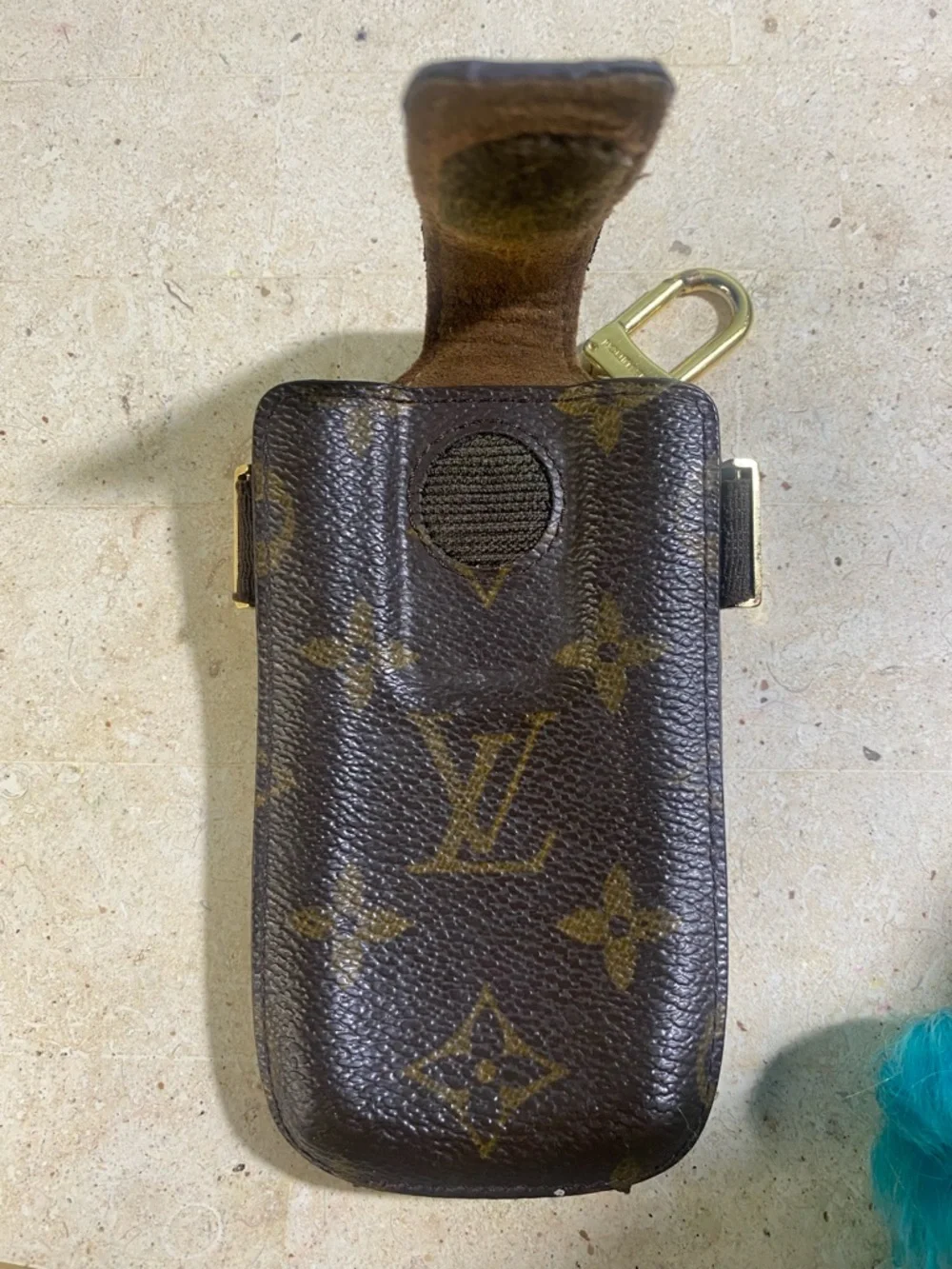 Louis Vuitton Monogram Canvas Phone Holster with Tan Strap and Gold Hardware